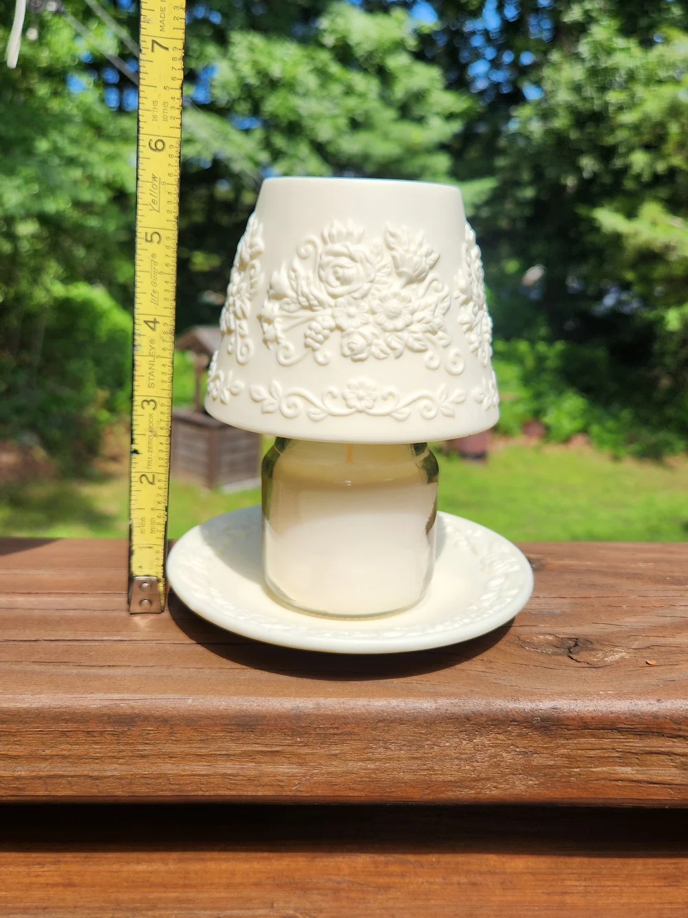 Yankee Candle Bisque Porcelain Floral Shade & Matching Underplate For Small Jar